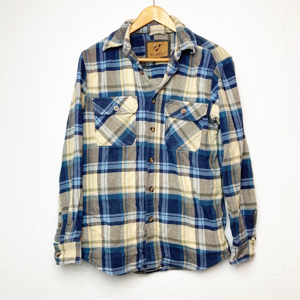 Outdoor Life Blue and Tan Plaid Button-Down Shirt